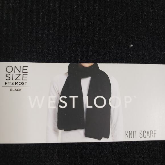 West Loop Women's One Size Simple Knit Scarf Solid Black Winter Minimalist New - Picture 2 of 5